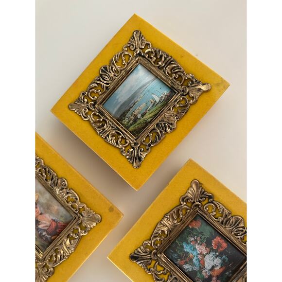 Vintage Velvet Artwork Set/3 romantic impressionist paintings unique 70s baroque - Picture 9 of 11